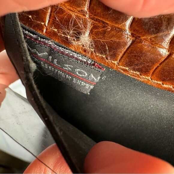 Wilsons Leather vintage brown croc embossed rather bi-fold wallet portfolio - Picture 8 of 11